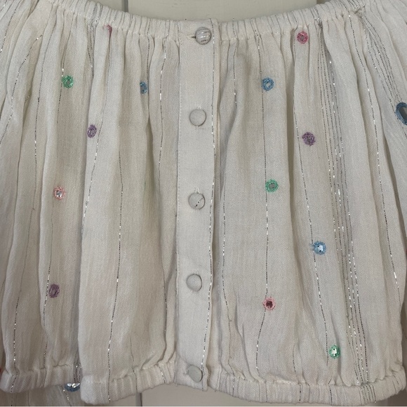 Rococo Sand Embellished Plissé Cropped Top Off White Size XS - Picture 6 of 13